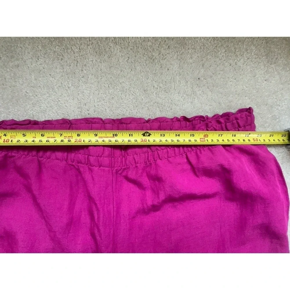 H&M Linen Blend Wide Leg Crop Pull On Pants Size XL  Hot Pink